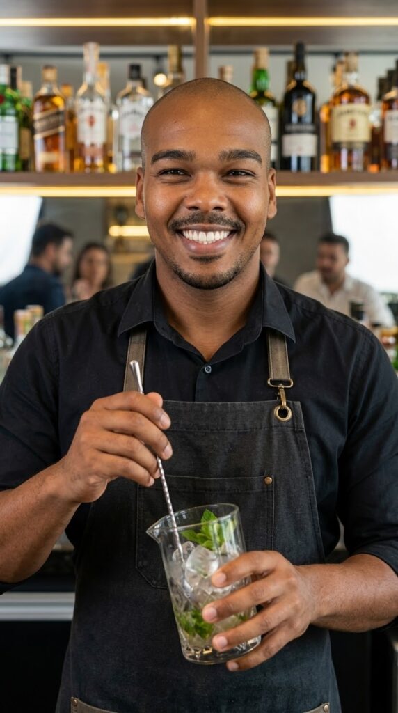 Bartender da Aloha Drinks preparando um mojito