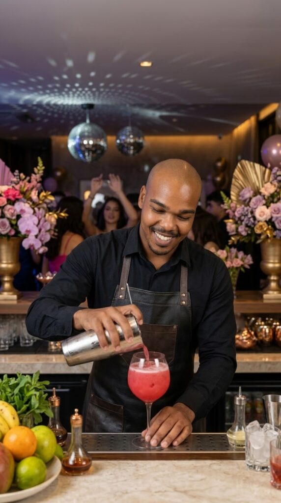 Bartender da Aloha Drinks preparando um coquetel